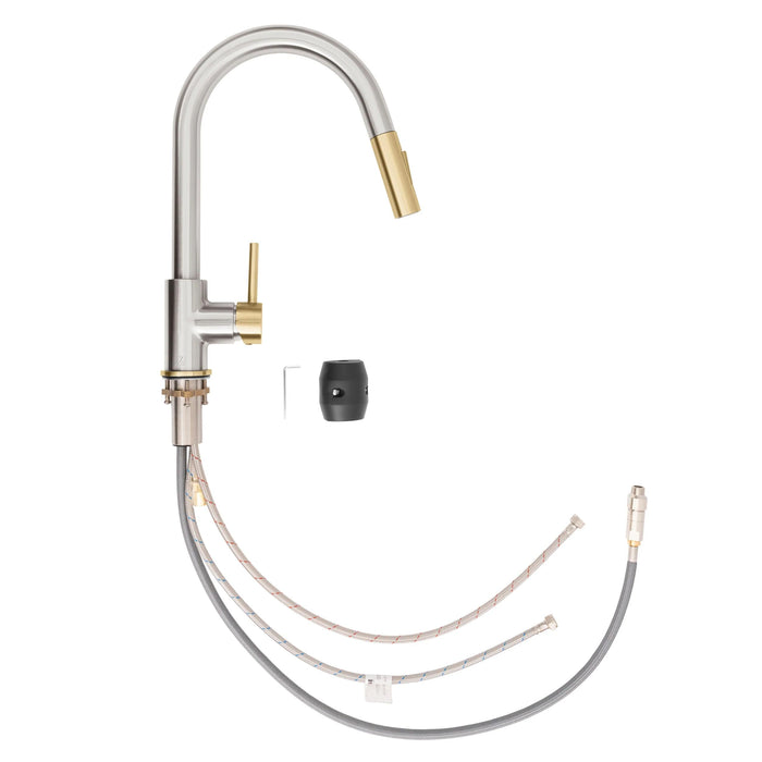 ZLINE Autograph Edition Gemini Pull-Down Single Handle Kitchen Faucet in Brushed Nickel and Champagne Bronze