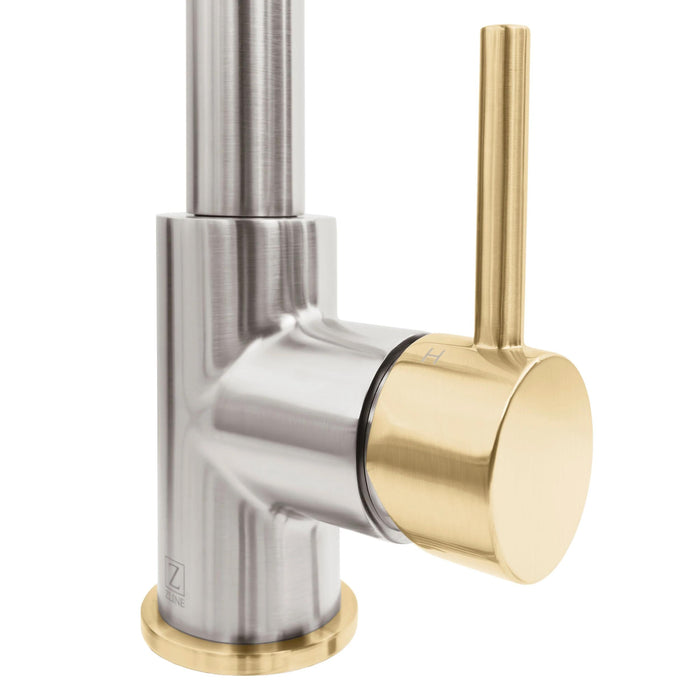 ZLINE Autograph Edition Gemini Pull-Down Single Handle Kitchen Faucet in Brushed Nickel and Champagne Bronze