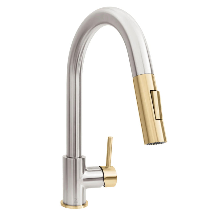 ZLINE Autograph Edition Gemini Pull-Down Single Handle Kitchen Faucet in Brushed Nickel and Champagne Bronze