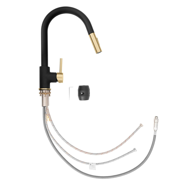 ZLINE Autograph Edition Gemini Pull-Down Single Handle Kitchen Faucet in Matte Black and Champagne Bronze
