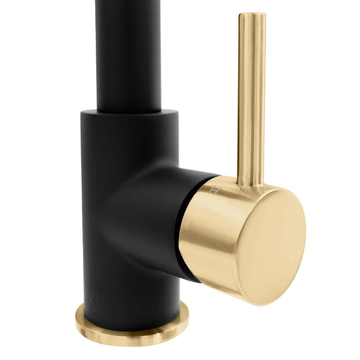 ZLINE Autograph Edition Gemini Pull-Down Single Handle Kitchen Faucet in Matte Black and Champagne Bronze