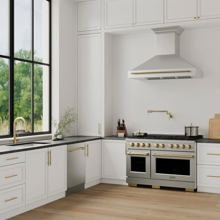 ZLINE 48" Autograph Edition Stainless Steel Range Hood with Stainless Steel Shell and Champagne Bronze Handle