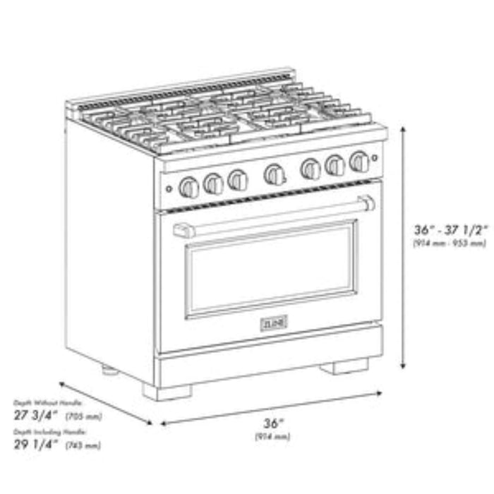 ZLINE 36" Autograph Edition Paramount Gas Range with 6 Burner Cooktop and Convection Gas Oven in Stainless Steel and Champagne Bronze Accents