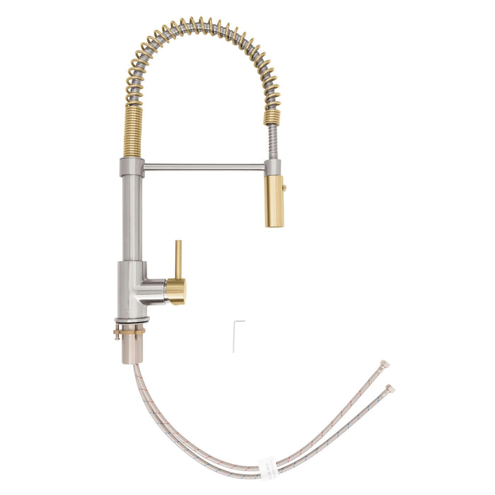 ZLINE Autograph Edition Sierra Pull-Down Spring Single Handle Kitchen Faucet in Brushed Nickel and Champagne Bronze