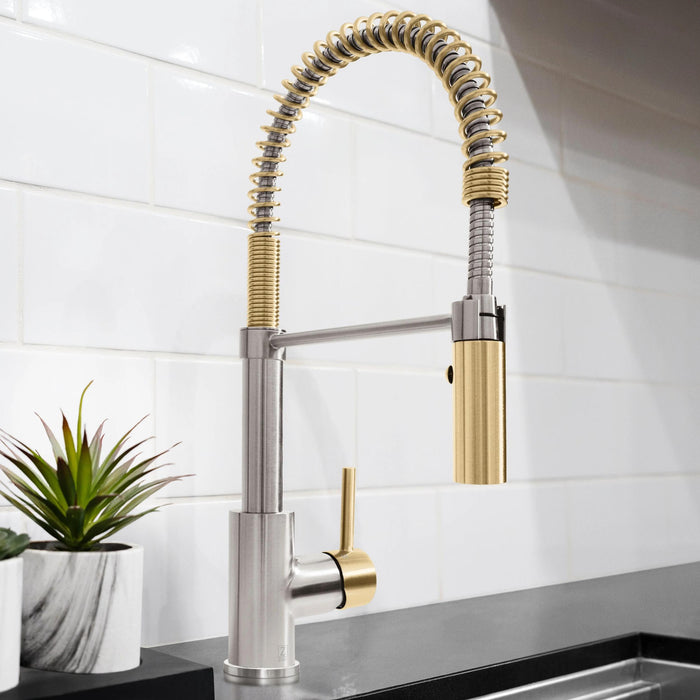 ZLINE Autograph Edition Sierra Pull-Down Spring Single Handle Kitchen Faucet in Brushed Nickel and Champagne Bronze