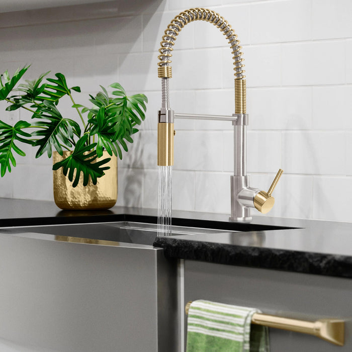 ZLINE Autograph Edition Sierra Pull-Down Spring Single Handle Kitchen Faucet in Brushed Nickel and Champagne Bronze