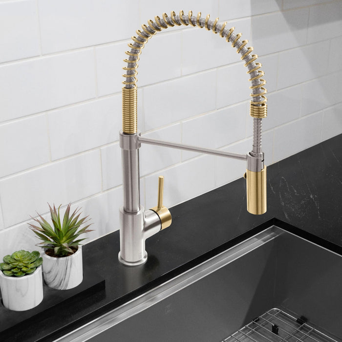 ZLINE Autograph Edition Sierra Pull-Down Spring Single Handle Kitchen Faucet in Brushed Nickel and Champagne Bronze
