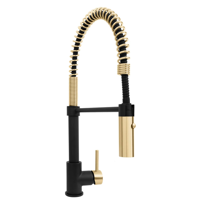 ZLINE Autograph Edition Sierra Pull-Down Spring Single Handle Kitchen Faucet in Matte Black and Champagne Bronze