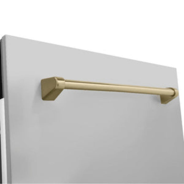 ZLINE 24" Autograph Edition Tallac Series 3rd Rack Top Control Built-In Tall Tub Dishwasher in Stainless Steel with Champagne Bronze Handle