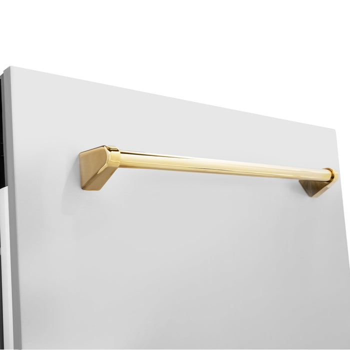 ZLINE 24" Autograph Edition Tallac Series 3rd Rack Top Control Built-In Tall Tub Dishwasher in Stainless Steel with Polished Gold Handle