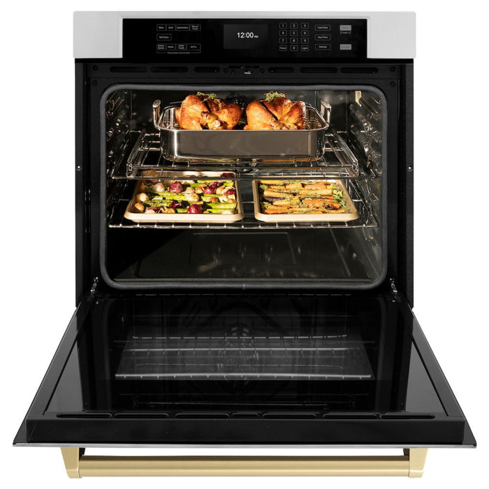 ZLINE 30" Autograph Edition Professional True Convection Single Wall Oven with Air Fry and Self Clean in Stainless Steel with Champagne Bronze Handle