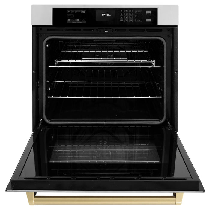 ZLINE 30" Autograph Edition Professional True Convection Single Wall Oven with Air Fry and Self Clean in Stainless Steel with Champagne Bronze Handle
