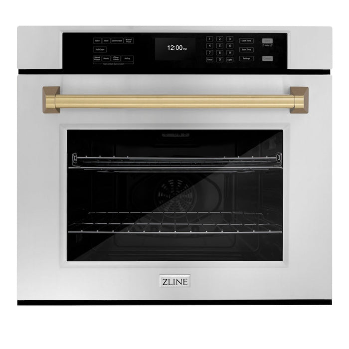 ZLINE 30" Autograph Edition Professional True Convection Single Wall Oven with Air Fry and Self Clean in Stainless Steel with Champagne Bronze Handle
