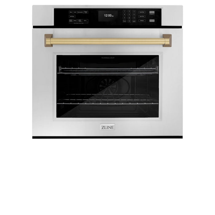 ZLINE 30" Autograph Edition Professional True Convection Single Wall Oven with Air Fry and Self Clean in Stainless Steel with Champagne Bronze Handle