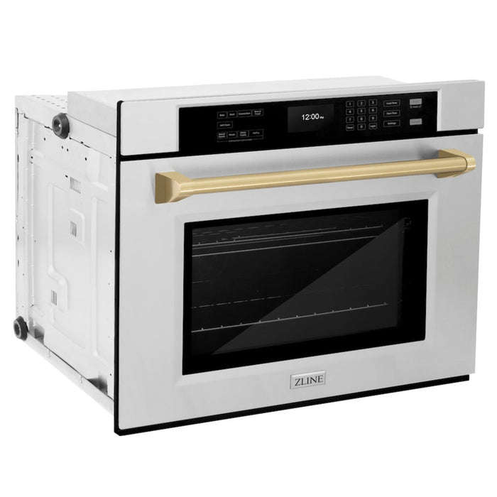 ZLINE 30" Autograph Edition Professional True Convection Single Wall Oven with Air Fry and Self Clean in Stainless Steel with Champagne Bronze Handle