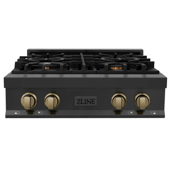 ZLINE Autograph Edition Legacy Gas Rangetops – Black Stainless with Champagne Bronze Accents – 30", 36", & 48"