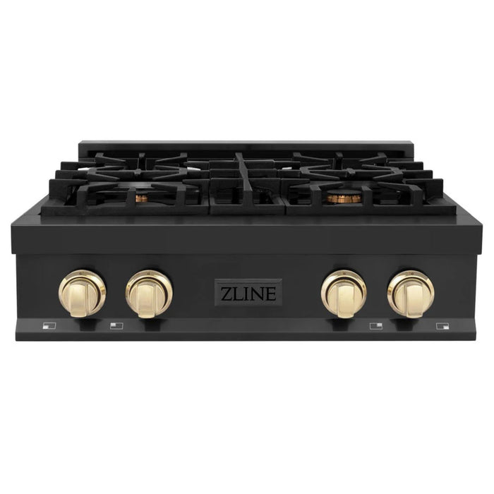 ZLINE Autograph Edition Legacy Gas Rangetops – Black Stainless with Polished Gold Accents – 30", 36", & 48"
