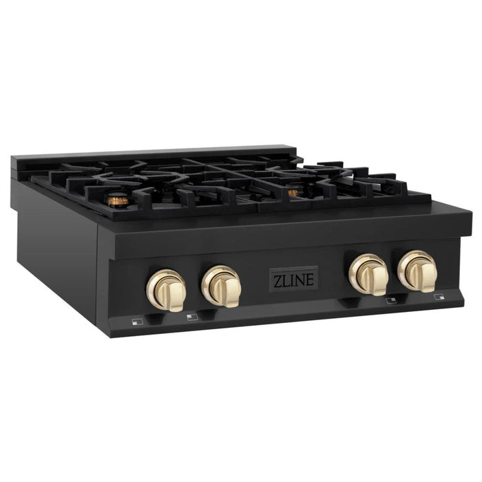 ZLINE Autograph Edition Legacy Gas Rangetops – Black Stainless with Polished Gold Accents – 30", 36", & 48"