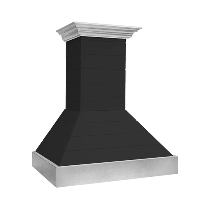 ZLINE 30" & 36" Wooden Wall Mount Range Hoods in Rustic Shiplap Black Finish with Stainless Steel Accents