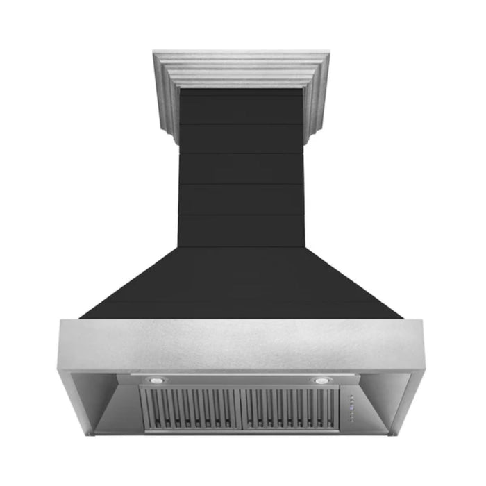 ZLINE 30" & 36" Wooden Wall Mount Range Hoods in Rustic Shiplap Black Finish with Stainless Steel Accents