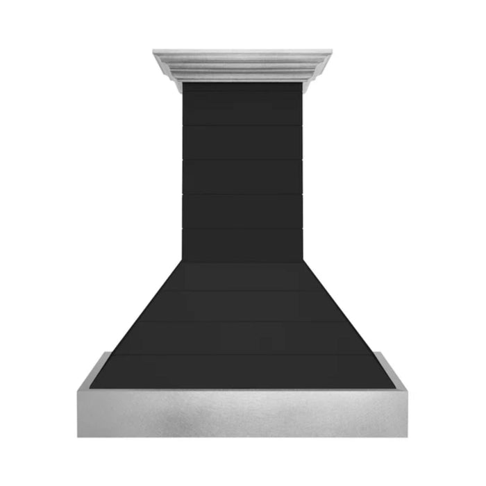ZLINE 30" & 36" Wooden Wall Mount Range Hoods in Rustic Shiplap Black Finish with Stainless Steel Accents