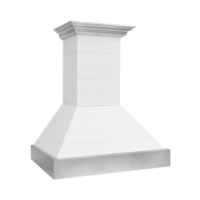 ZLINE 30" & 36" Wooden Wall Mount Range Hoods in Rustic Shiplap Bright White with Stainless Steel Accents