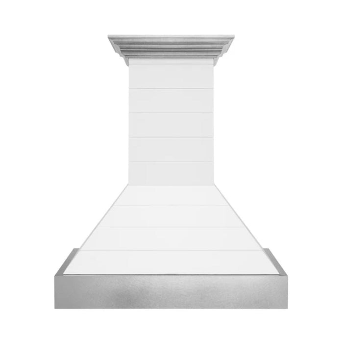 ZLINE 30" & 36" Wooden Wall Mount Range Hoods in Rustic Shiplap Bright White with Stainless Steel Accents