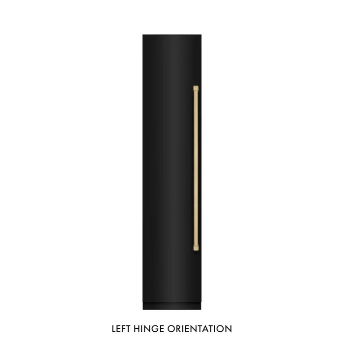 ZLINE Autograph Edition 18-Inch Left Hinge Column Freezer in Black Stainless Steel with Graphite Gray Interior and Polished Gold Accents