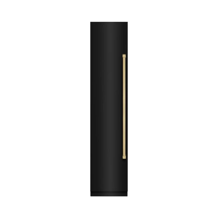 ZLINE Autograph Edition 18-Inch Left Hinge Column Freezer in Black Stainless Steel with Graphite Gray Interior and Polished Gold Accents