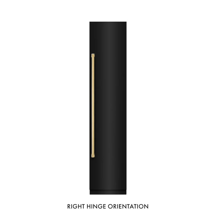 ZLINE Autograph Edition 18-Inch Right Hinge Column Freezer in Black Stainless Steel with Graphite Gray Interior and Polished Gold Accents