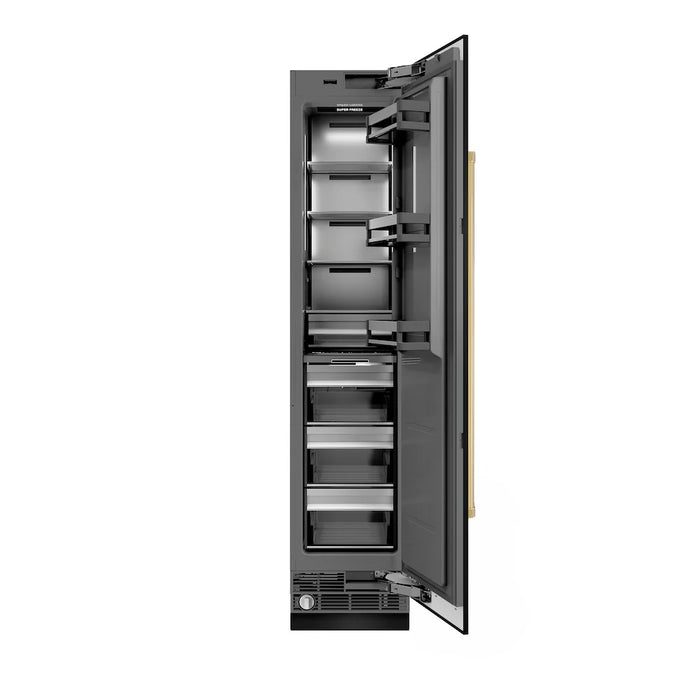 ZLINE Autograph Edition 18-Inch Right Hinge Column Freezer in Black Stainless Steel with Graphite Gray Interior and Polished Gold Accents