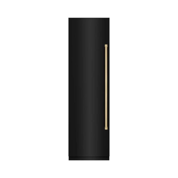 ZLINE Autograph Edition 24-Inch Column Freezer in Black Stainless Steel with Graphite Gray Interior and Polished Gold Accents