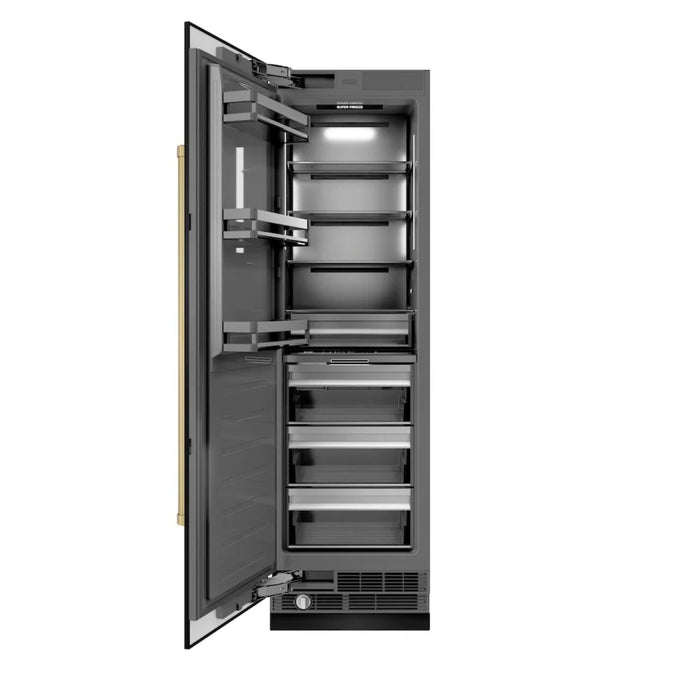 ZLINE Autograph Edition 24-Inch Column Freezer in Black Stainless Steel with Graphite Gray Interior and Polished Gold Accents