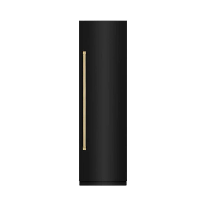 ZLINE Autograph Edition 24-Inch Column Refrigerator in Black Stainless Steel with Graphite Gray Interior and Champagne Bronze Accents