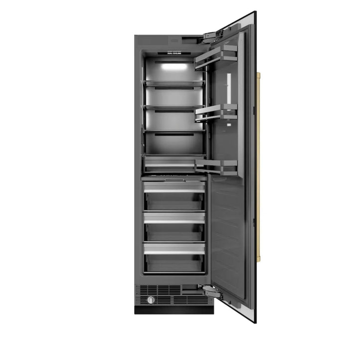 ZLINE Autograph Edition 24-Inch Column Refrigerator in Black Stainless Steel with Graphite Gray Interior and Champagne Bronze Accents