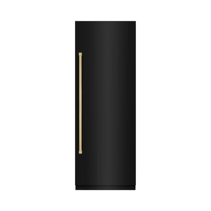 ZLINE Autograph Edition 30-Inch Bottom Freezer Refrigerator in Black Stainless Steel with Champagne Bronze Accents