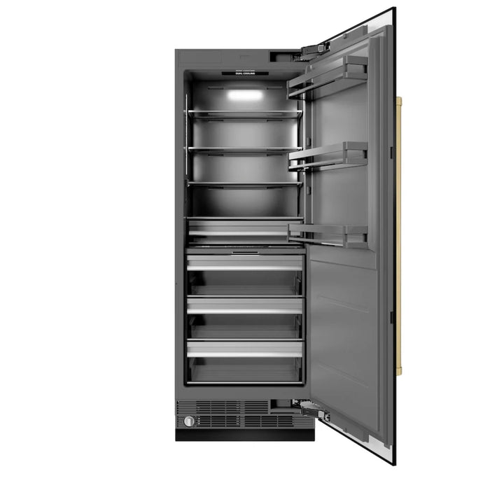 ZLINE Autograph Edition 30-Inch Bottom Freezer Refrigerator in Black Stainless Steel with Champagne Bronze Accents