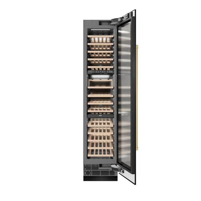 ZLINE Autograph Edition 18-Inch 9.0 Cu. Ft. Triple Zone Panel Ready Right Hinge Column Wine Cooler in Black Stainless Steel with Champagne Bronze Accents