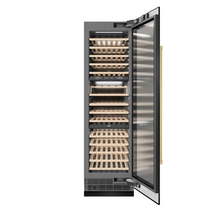 ZLINE Autograph Edition 24-Inch Triple Zone 100 Bottle Column Wine Cooler in Black Stainless Steel with Polished Gold Accents