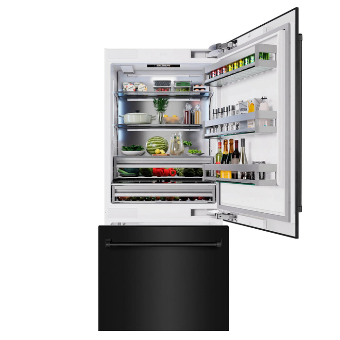 ZLINE 36" Built-In Bottom Freezer Refrigerator with Water Dispenser and Ice Maker in Black Stainless Steel