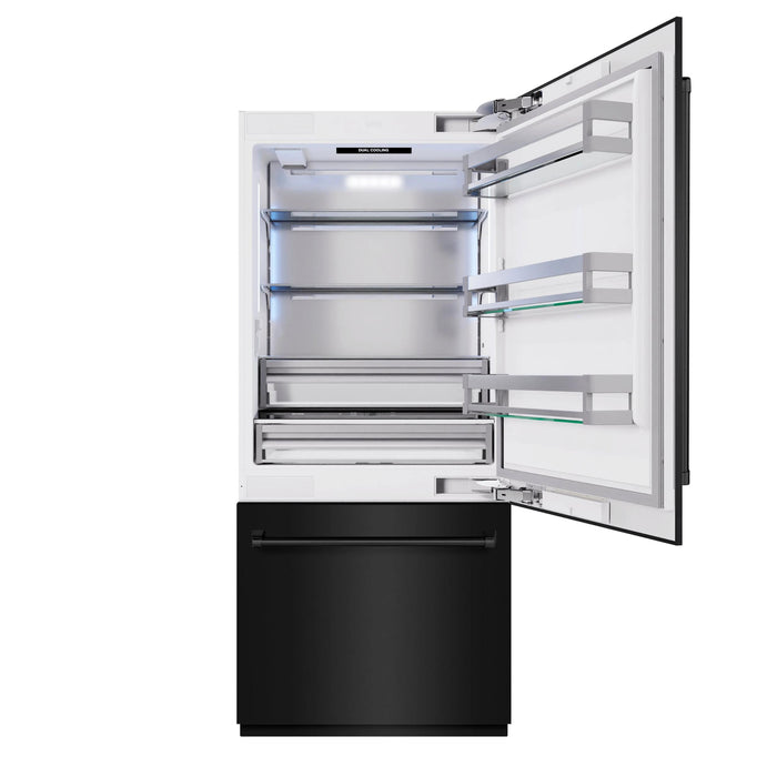 ZLINE 36" Built-In Bottom Freezer Refrigerator with Water Dispenser and Ice Maker in Black Stainless Steel