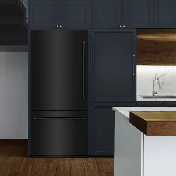 ZLINE 36" Built-In Bottom Freezer Refrigerator with Water Dispenser and Ice Maker in Black Stainless Steel