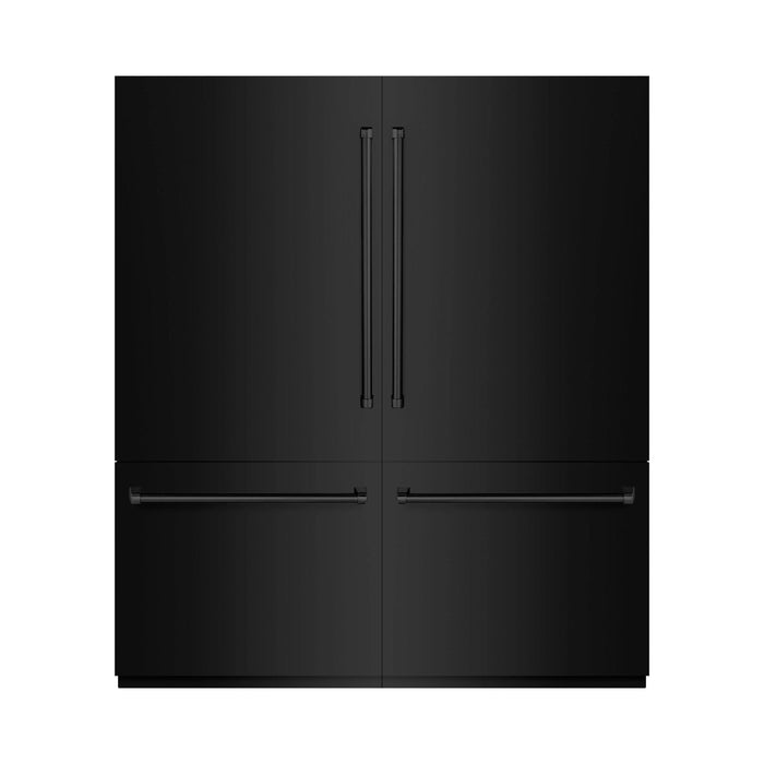 ZLINE 72" Built-In French Door Bottom Freezer Refrigerator in Black Stainless Steel with Water Dispensers & Ice Makers