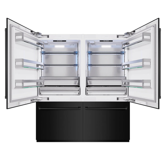 ZLINE 72" Built-In French Door Bottom Freezer Refrigerator in Black Stainless Steel with Water Dispensers & Ice Makers