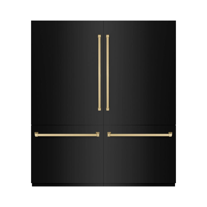 ZLINE Autograph Edition 72" Built-In French Door Bottom Freezer Refrigerator — Black Stainless with Champagne Bronze or Polished Gold Accents