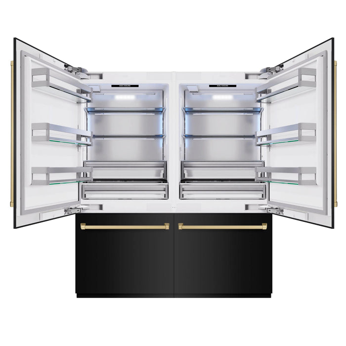 ZLINE Autograph Edition 72" Built-In French Door Bottom Freezer Refrigerator — Black Stainless with Champagne Bronze or Polished Gold Accents