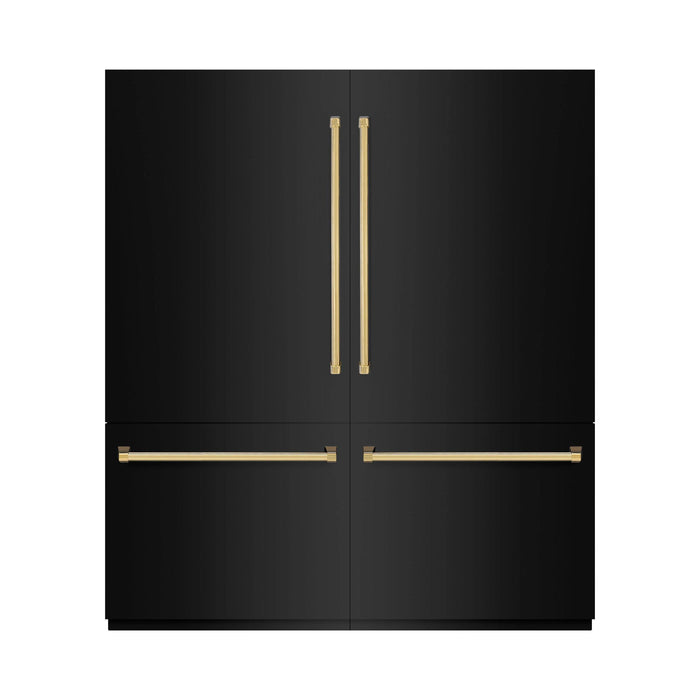 ZLINE Autograph Edition 72" Built-In French Door Bottom Freezer Refrigerator — Black Stainless with Champagne Bronze or Polished Gold Accents