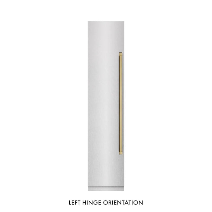 ZLINE Autograph Edition 18-Inch Left Hinge Column Freezer in DuraSnow® Stainless Steel with Graphite Gray Interior and Polished Gold Accents