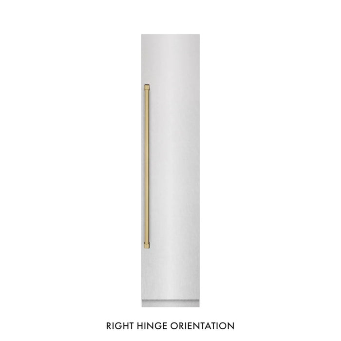 ZLINE Autograph Edition 18-Inch Right Hinge Column Freezer in DuraSnow® Stainless Steel with Graphite Gray Interior and Champagne Bronze Accents