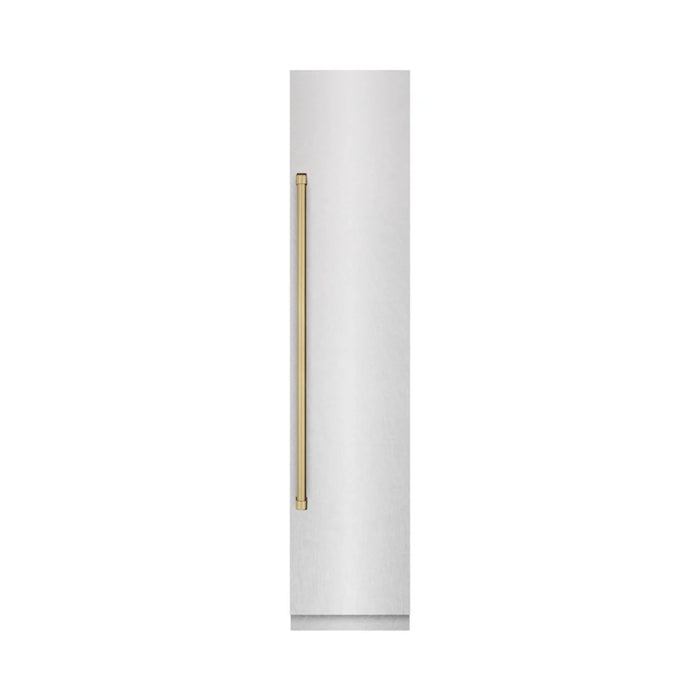 ZLINE Autograph Edition 18-Inch Right Hinge Column Freezer in DuraSnow® Stainless Steel with Graphite Gray Interior and Champagne Bronze Accents